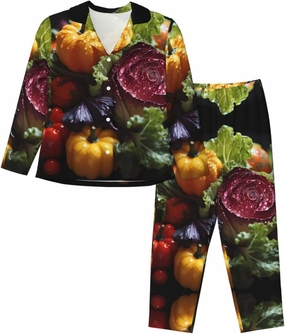 Fresh Cabbage Comfortable Long Sleeve Pajama Set for Women - Skin-Friendly Loungewear for Lounge Parties, and Night Sleep