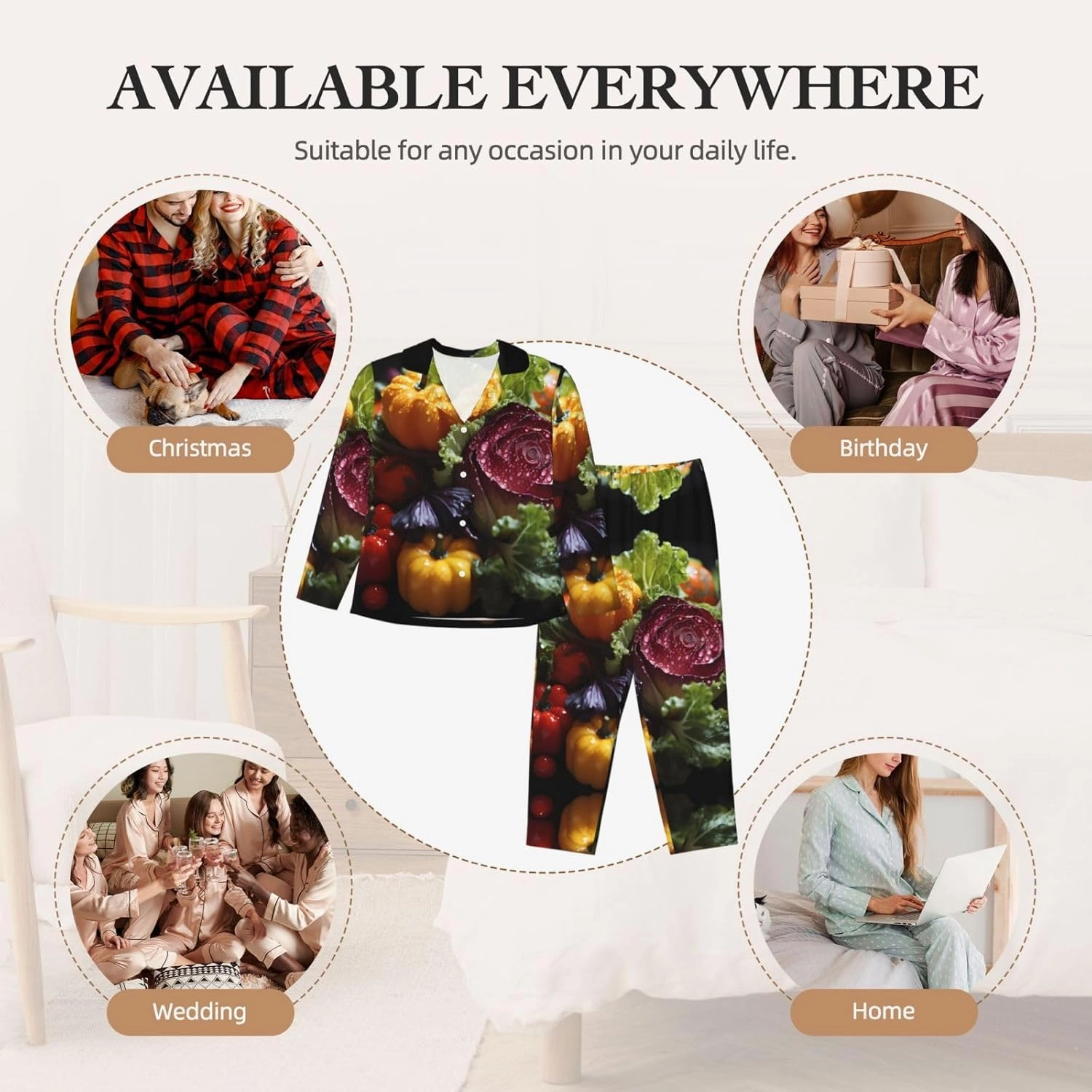 Fresh Cabbage Comfortable Long Sleeve Pajama Set for Women - Skin-Friendly Loungewear for Lounge Parties, and Night Sleep