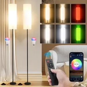 Frideko 2 Pack Floor Lamps for Living Room, Dimmable Colors Temperature & Brightness, Modern Floor Lamp with Remote, Tall Standing Lamps for Living Room Bedroom Office, Beige Shade 9W RGB Bulb