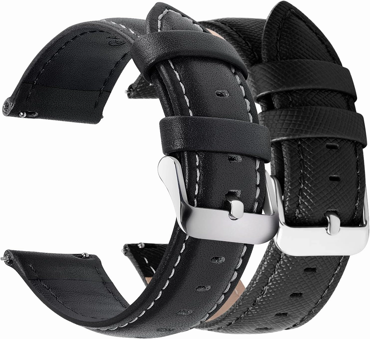 Fullmosa Axus Leather Watch Band 20mm Black & Cross Genuine Leather Watch Strap 20mm Black