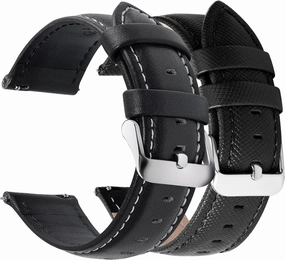 Fullmosa Axus Leather Watch Band 20mm Black & Cross Genuine Leather Watch Strap 20mm Black