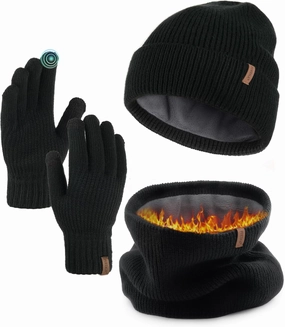 FURTALK Winter Knit Beanie Hat Sacrf Touch Screen Gloves Set Soft Fleece Lining Warm Beanie Unisex Winter Set