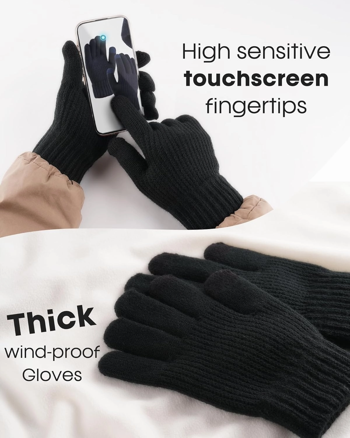 FURTALK Winter Knit Beanie Hat Sacrf Touch Screen Gloves Set Soft Fleece Lining Warm Beanie Unisex Winter Set