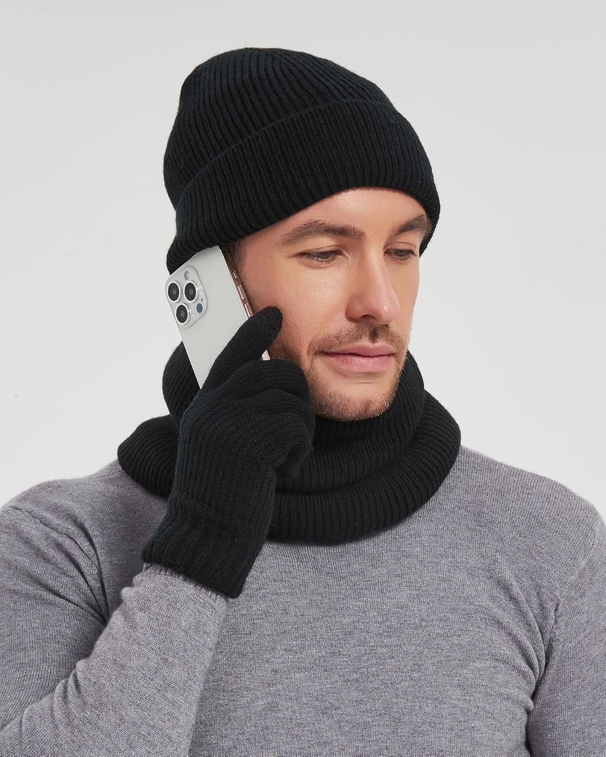 FURTALK Winter Knit Beanie Hat Sacrf Touch Screen Gloves Set Soft Fleece Lining Warm Beanie Unisex Winter Set