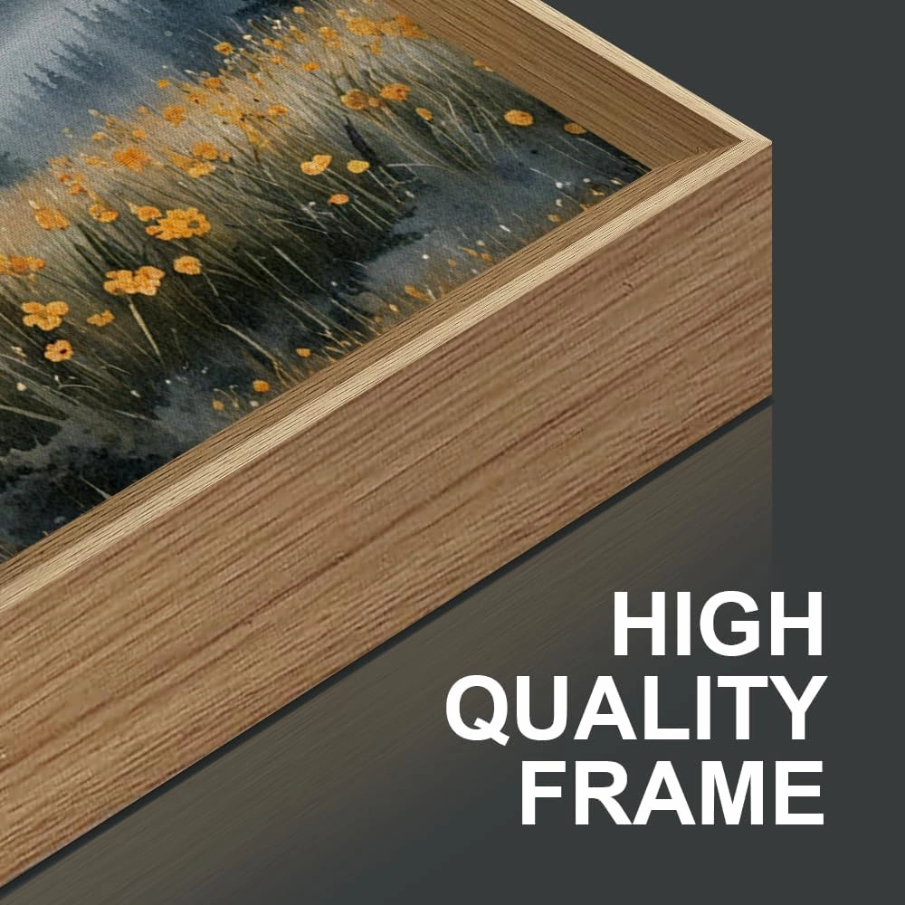 FWIEXA Misty Mountain Framed Canvas Wall Art Set, Foggy Forest Modern Wall Decor, Nature Wildflower Grassland Artwork, Woodland Landscape Scenery Prints for Living Room, Office - Size 16"x24"x3