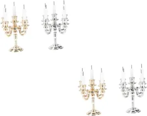 Garneck 2 Sets Kits Mini Candle Holders for Dollhouse Decor Alloy Candlestick Accessories for Micro Landscape Dining for Christmas Parties
