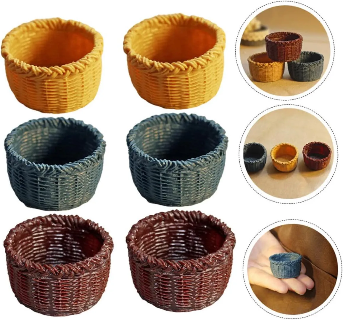 Garneck 4sets 6pcs Mini Storage Baskets Dollhouse Accessories Charming Display Baskets for Mini House Crafts Furniture Decorative Ornament for Micro Landscapes 6pcs*4