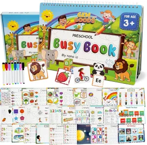 GemPrime Busy Book for Toddlers, Montessori Preschool Learning Activities, 15 Themes, Tracing & Coloring Pages for Kids Ages 3 , Sensory Educational Toys for Autism - Perfect Christmas & Birthday Gift