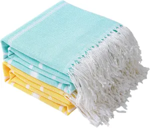 Genovega 2 Packs Oversized Cotton Turkish Beach Bath Towel Set 74"x38" Extra Large Sand Free Quick Dry Swim Camping Pool Clearance Towels Travel Blanket Adult Essentials Stripe LightGreen Yellow