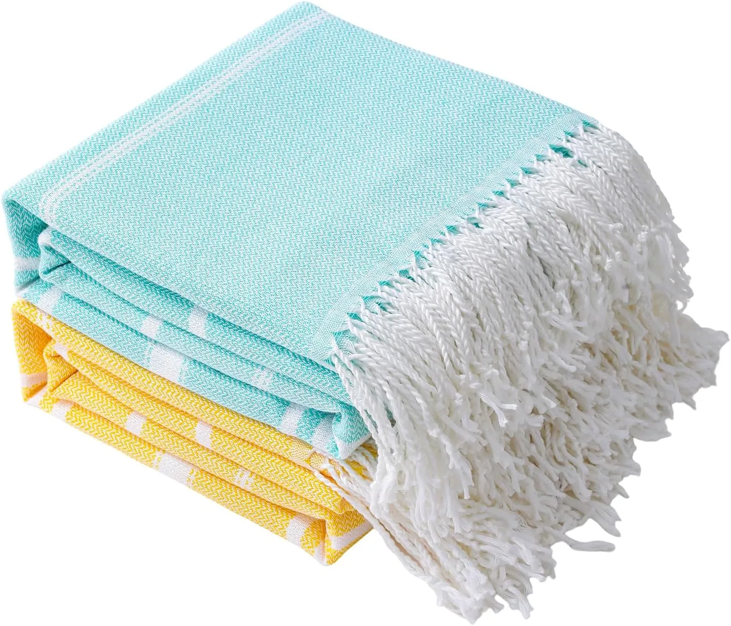 Genovega 2 Packs Oversized Cotton Turkish Beach Bath Towel Set 74"x38" Extra Large Sand Free Quick Dry Swim Camping Pool Clearance Towels Travel Blanket Adult Essentials Stripe LightGreen Yellow