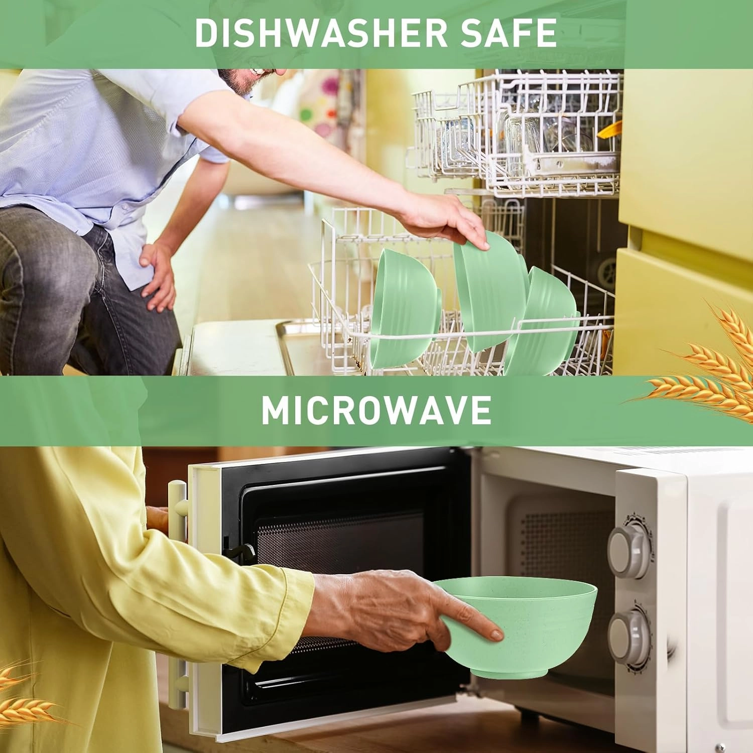 Geosar 18 Pcs Unbreakable Cereal Bowls 24 Oz Microwave and Dishwasher Safe Wheat Straw Fiber Lightweight Bowl for Soup Kitchen Serving Salad Dishes Oatmeal(Green)