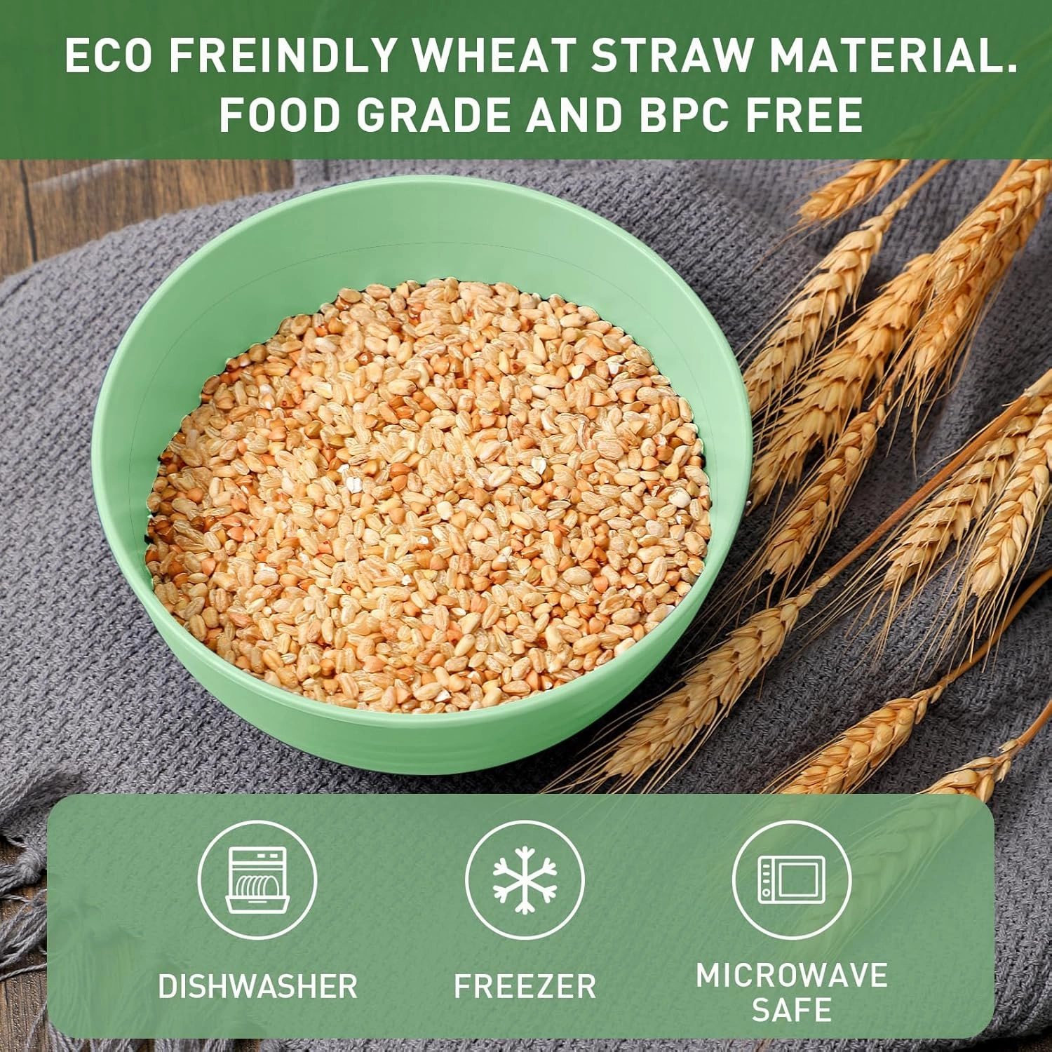 Geosar 18 Pcs Unbreakable Cereal Bowls 24 Oz Microwave and Dishwasher Safe Wheat Straw Fiber Lightweight Bowl for Soup Kitchen Serving Salad Dishes Oatmeal(Green)
