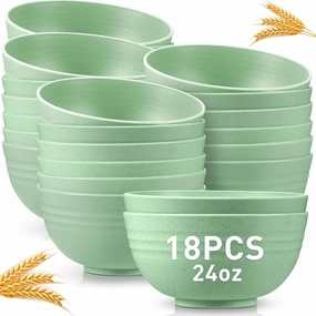 Geosar 18 Pcs Unbreakable Cereal Bowls 24 Oz Microwave and Dishwasher Safe Wheat Straw Fiber Lightweight Bowl for Soup Kitchen Serving Salad Dishes Oatmeal(Green)