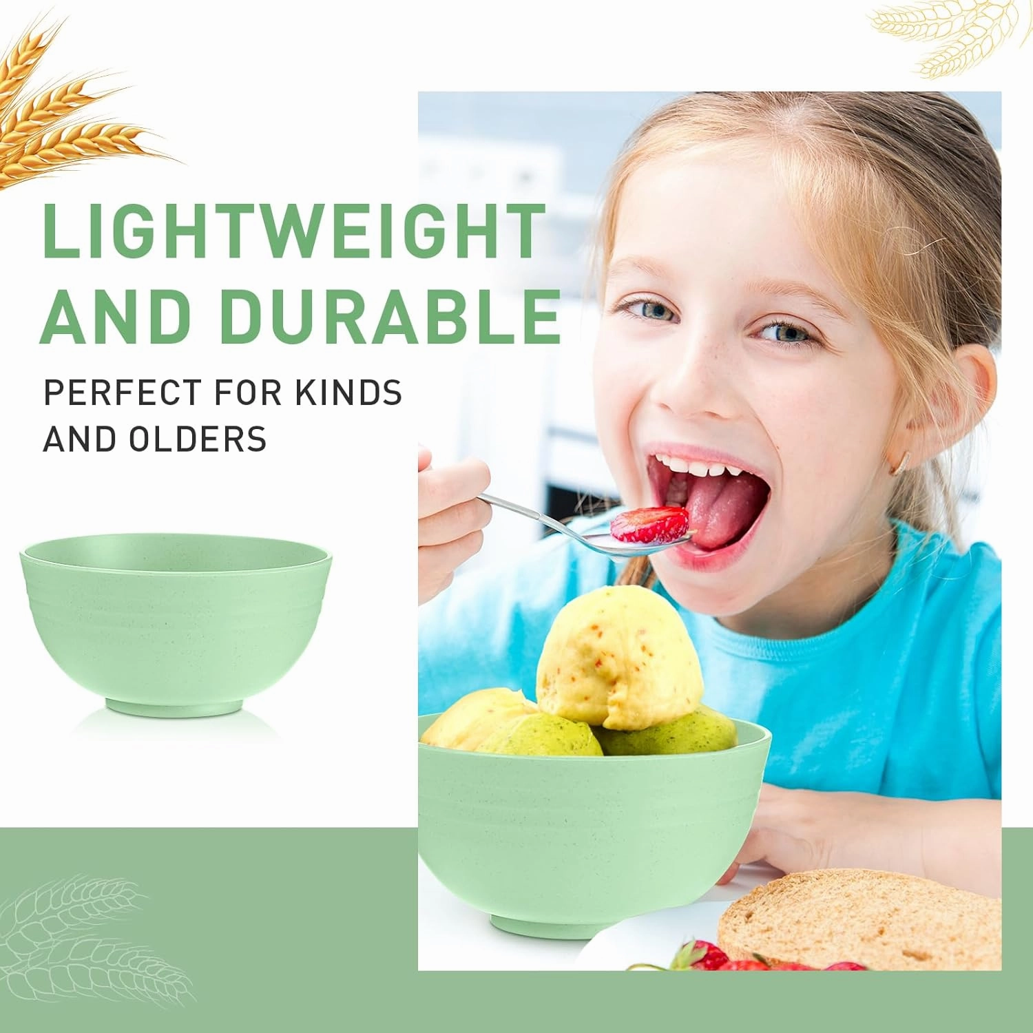 Geosar 18 Pcs Unbreakable Cereal Bowls 24 Oz Microwave and Dishwasher Safe Wheat Straw Fiber Lightweight Bowl for Soup Kitchen Serving Salad Dishes Oatmeal(Green)