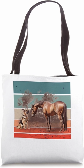 German Shepherd horse dog animal interaction nature friendly Tote Bag