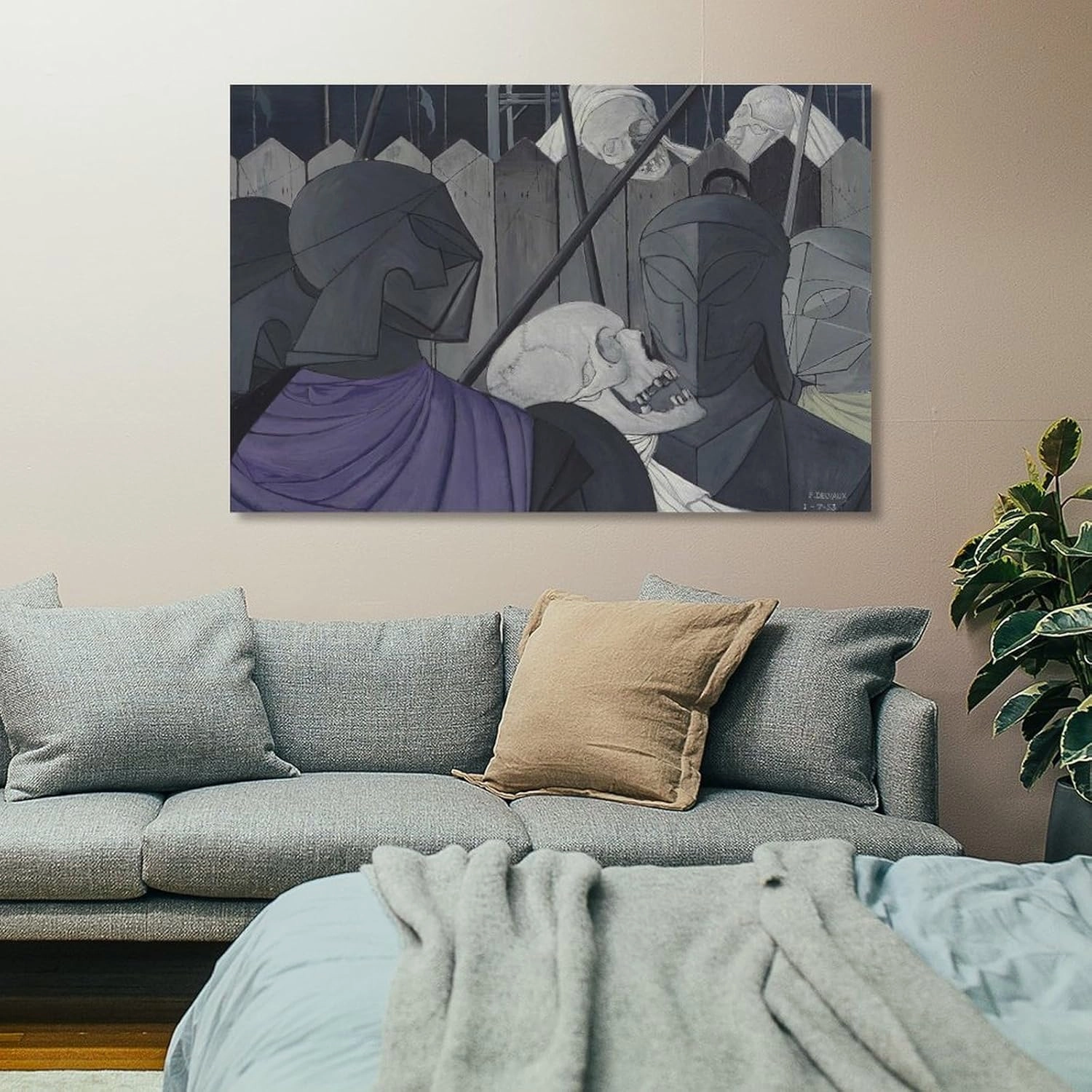 GHUYTKN PAUL DELVAUX Casques Squelettes High-Definition Spray-Painted Oil Paintings for Versatile Decor - Home & Commercial Wall Art Poster Bedroom Prints Home Decor Hanging Picture Canvas Painting Po