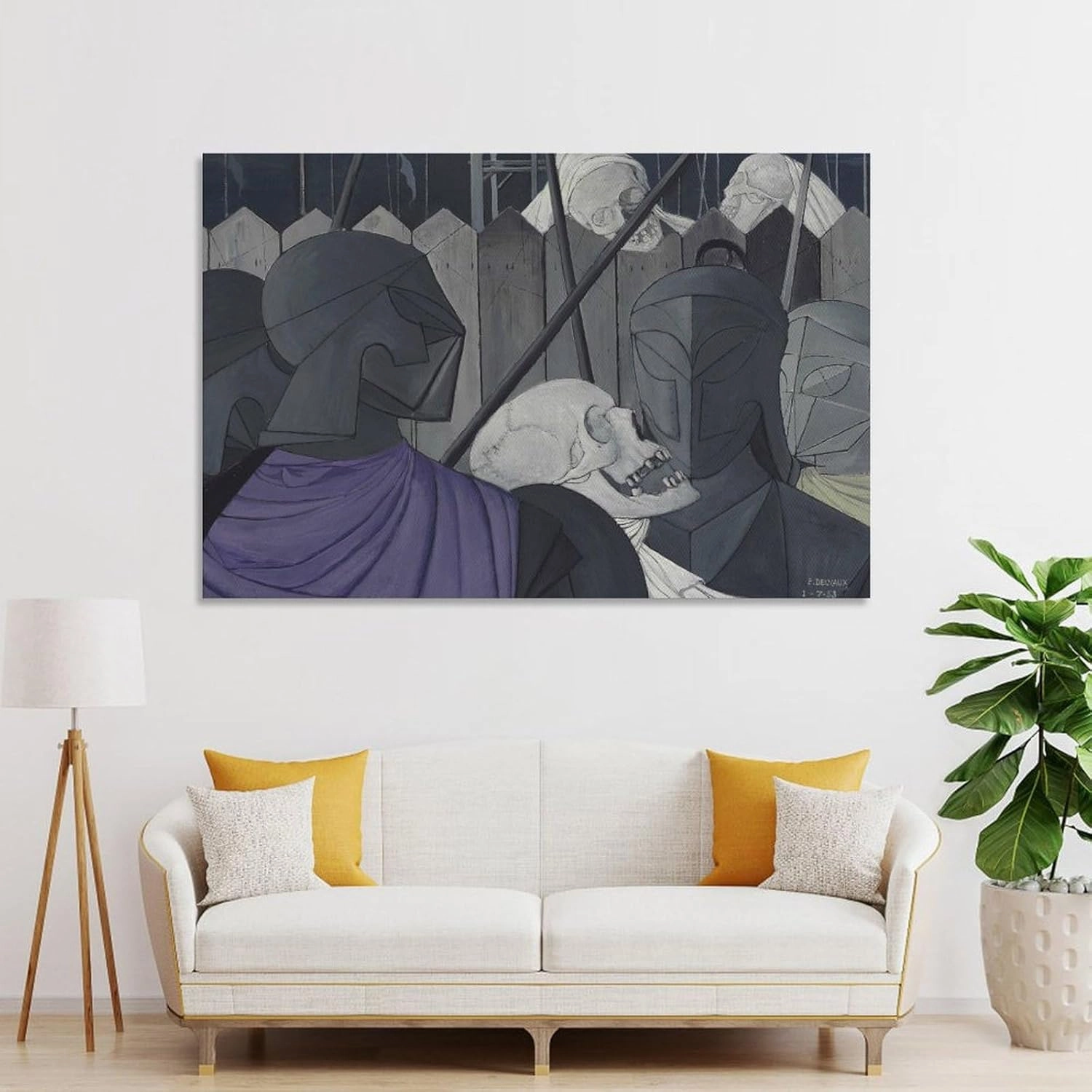 GHUYTKN PAUL DELVAUX Casques Squelettes High-Definition Spray-Painted Oil Paintings for Versatile Decor - Home & Commercial Wall Art Poster Bedroom Prints Home Decor Hanging Picture Canvas Painting Po