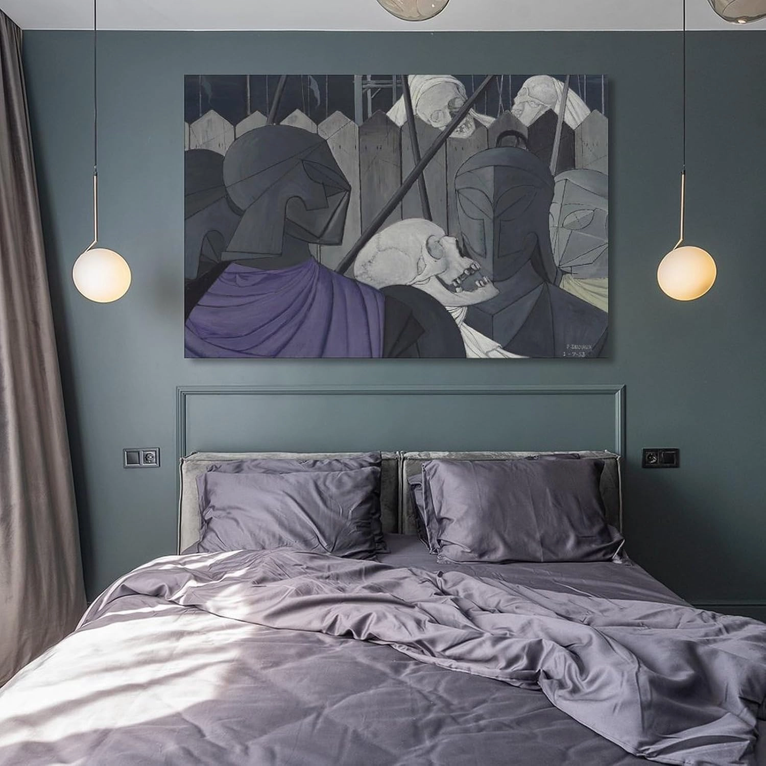 GHUYTKN PAUL DELVAUX Casques Squelettes High-Definition Spray-Painted Oil Paintings for Versatile Decor - Home & Commercial Wall Art Poster Bedroom Prints Home Decor Hanging Picture Canvas Painting Po