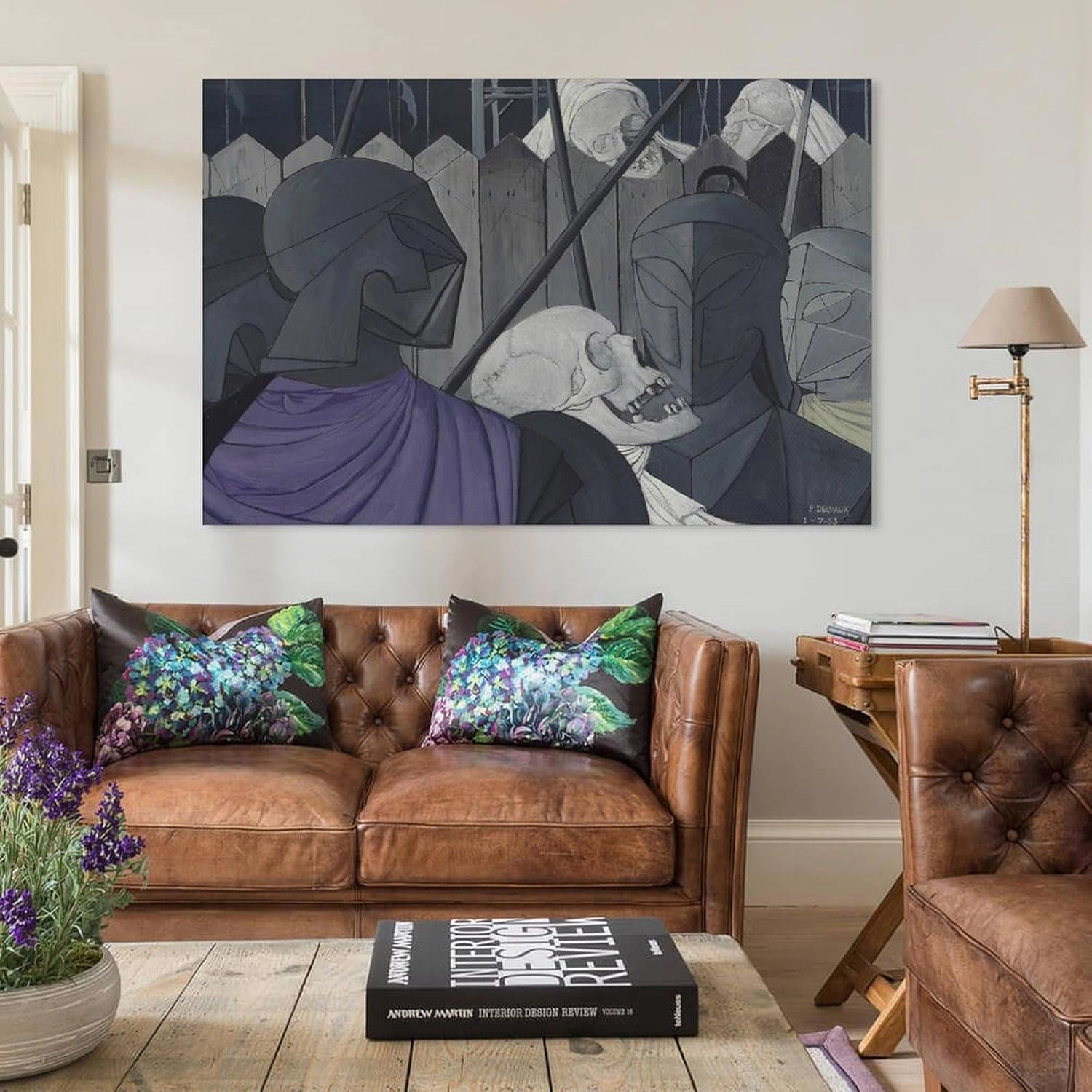 GHUYTKN PAUL DELVAUX Casques Squelettes High-Definition Spray-Painted Oil Paintings for Versatile Decor - Home & Commercial Wall Art Poster Bedroom Prints Home Decor Hanging Picture Canvas Painting Po