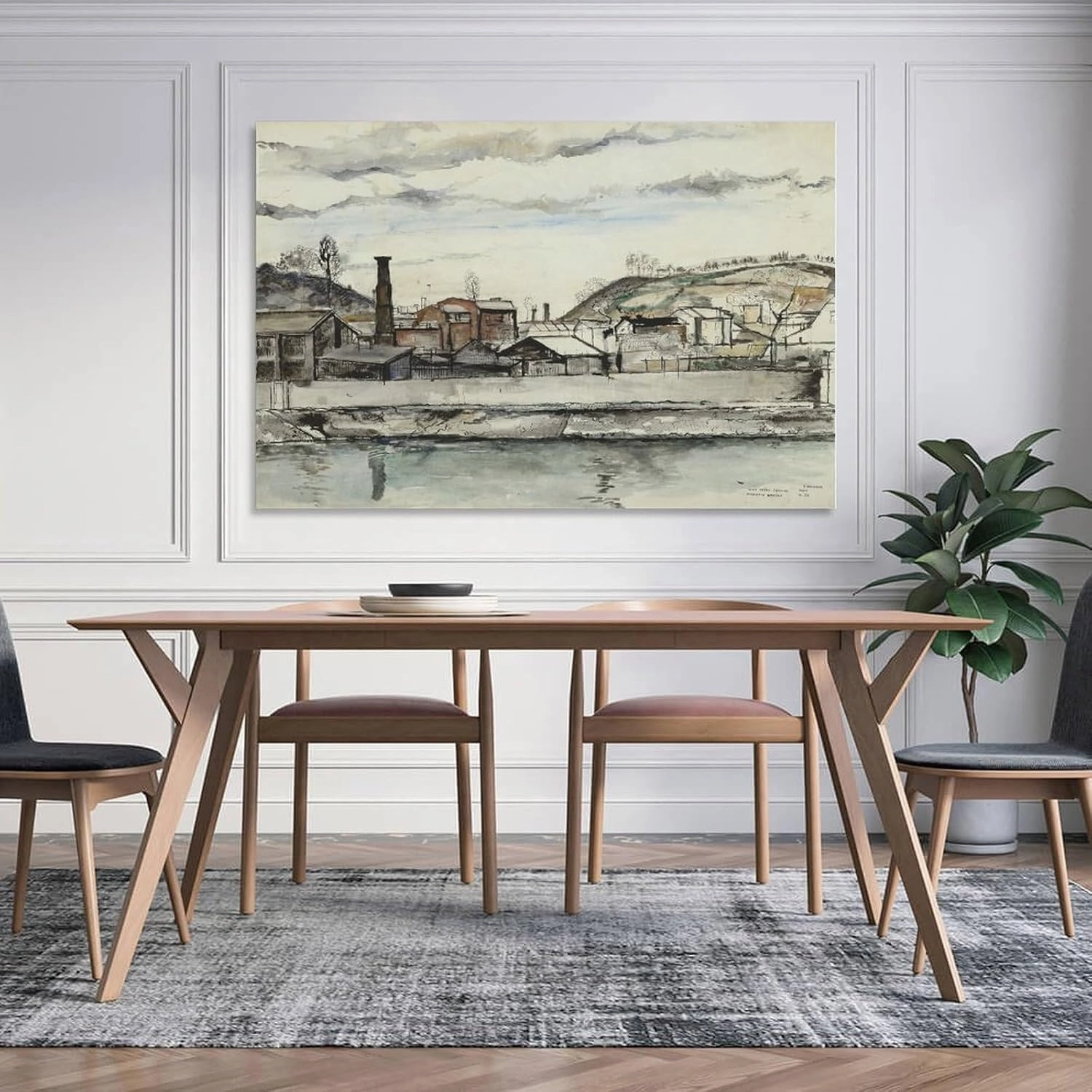 GHUYTKN PAUL DELVAUX Usines Sur Le Bord De Meuse À Huy High-Definition Spray-Painted Oil Paintings for Versatile Decor - Home & Commercial Canvas Art Poster And Wall Art Picture Print Modern Family Be
