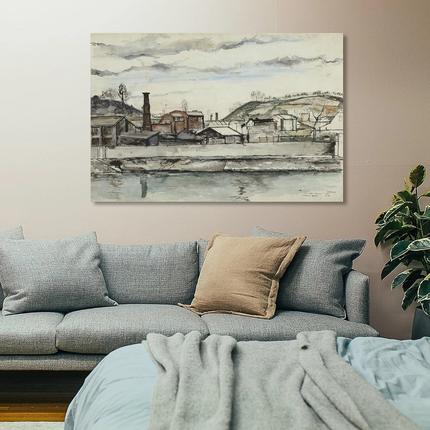 GHUYTKN PAUL DELVAUX Usines Sur Le Bord De Meuse À Huy High-Definition Spray-Painted Oil Paintings for Versatile Decor - Home & Commercial Canvas Art Poster And Wall Art Picture Print Modern Family Be