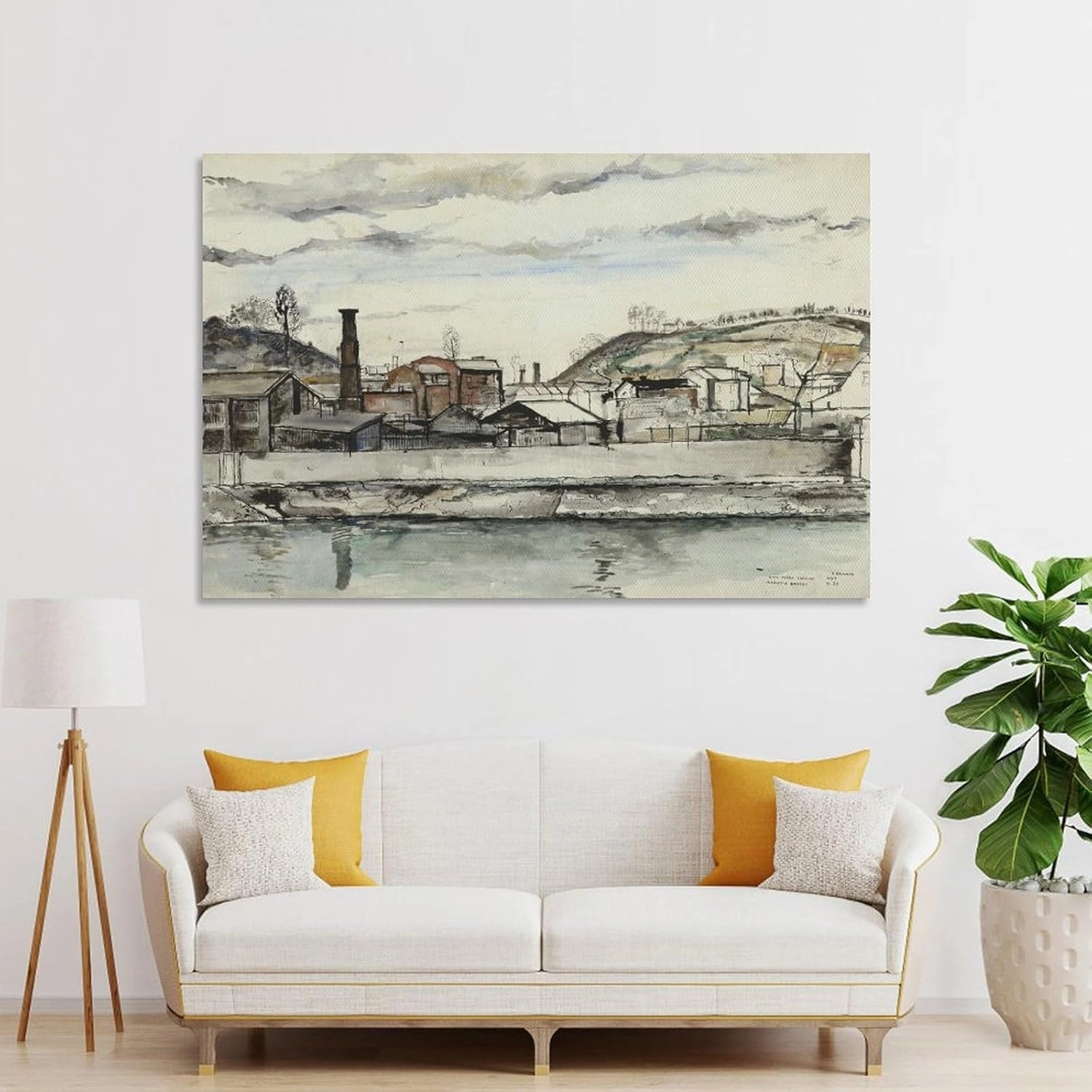 GHUYTKN PAUL DELVAUX Usines Sur Le Bord De Meuse À Huy High-Definition Spray-Painted Oil Paintings for Versatile Decor - Home & Commercial Canvas Art Poster And Wall Art Picture Print Modern Family Be