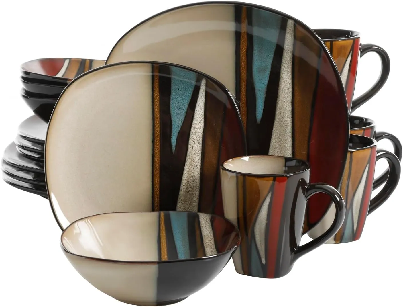 Gibson Elite Althea 16 Piece Reactive Glaze Dinnerware, Multicolor -, Service for 4 (16pcs), Red