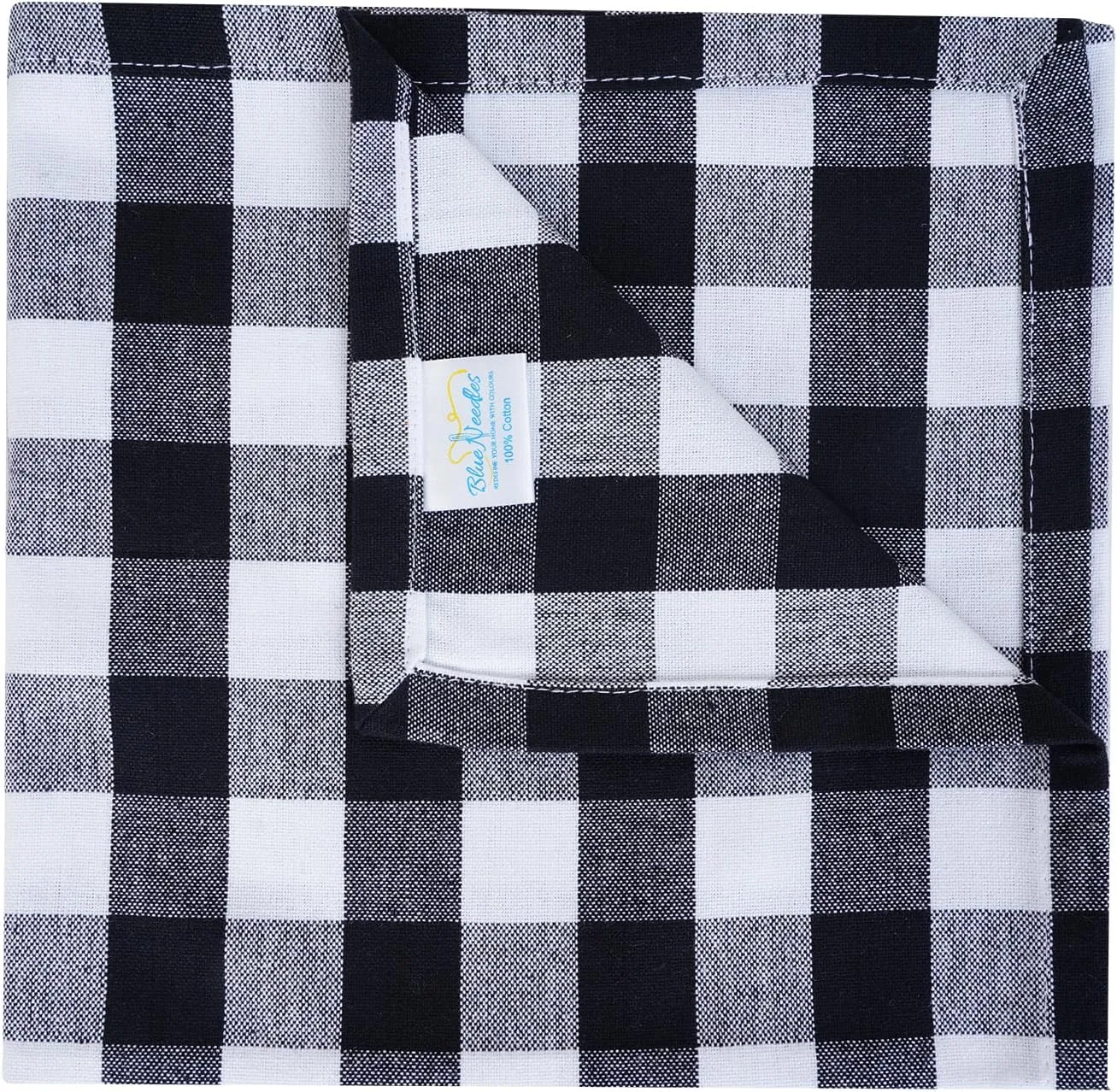 Gingham Buffalo Plaid Cloth Napkins - 100% Cotton Set of 12 Dinner Table Spring Summer Napkins 18x18 inch Soft, Reusable & Washable Perfect for Parties & Everyday Use - Black and White