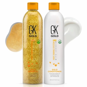GK Hair Global Keratin Gold Shampoo and Conditioner Set 250ml | Moisturizing, Shine with Protection | Argan Oil, Shea Butter & Natural Oils for Healthy Hair