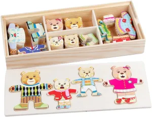 Goclothod Wooden Jigsaw Puzzle 72 Pcs Kids Early Educational Toys Dress-Up Puzzle Set