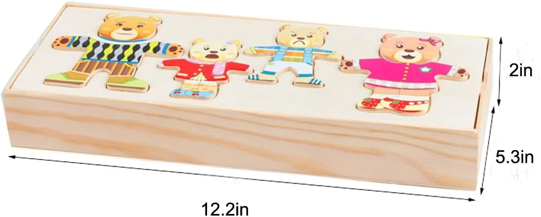 Goclothod Wooden Jigsaw Puzzle 72 Pcs Kids Early Educational Toys Dress-Up Puzzle Set