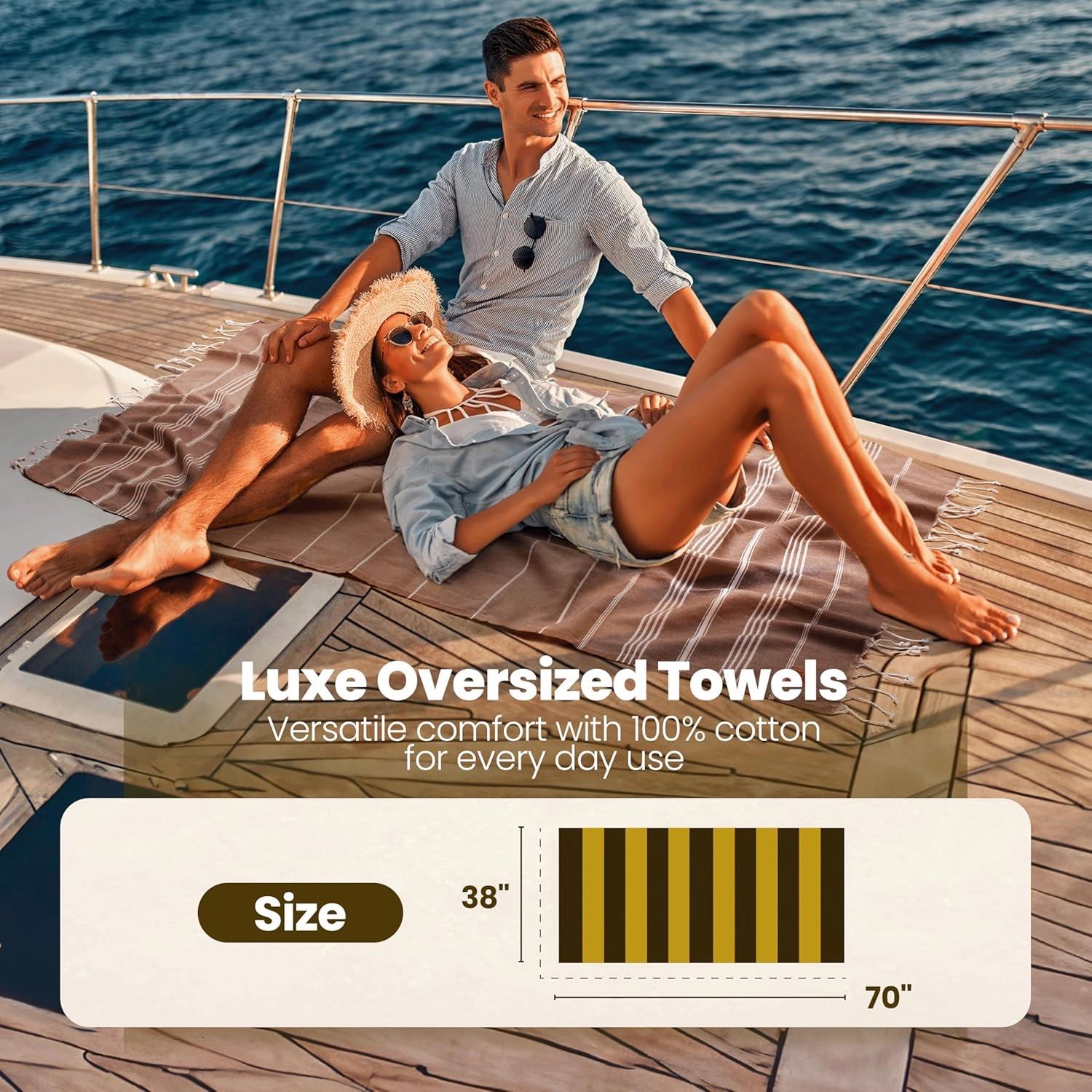 Gold CASE Turkish Beach Towel Set of 6 – 100% Cotton Large Turkish Bath Towels 70 x 38'' – LYCIA Oversized, Thin, Quick Dry & Sand Free Beach Towel – Lightweight Towels Set - Multi Dark