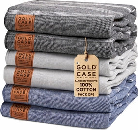 Gold CASE Turkish Beach Towel Set of 6 – 100% Cotton Large Turkish Bath Towels 70 x 38'' – LYCIA Oversized, Thin, Quick Dry & Sand Free Beach Towel – Lightweight Towels Set - Multi Dark