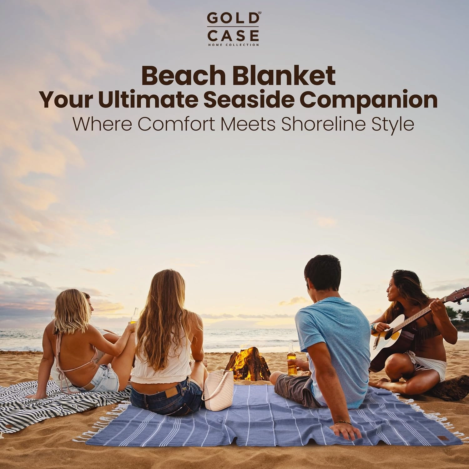 Gold CASE Turkish Beach Towel Set of 6 – 100% Cotton Large Turkish Bath Towels 70 x 38'' – LYCIA Oversized, Thin, Quick Dry & Sand Free Beach Towel – Lightweight Towels Set - Multi Dark