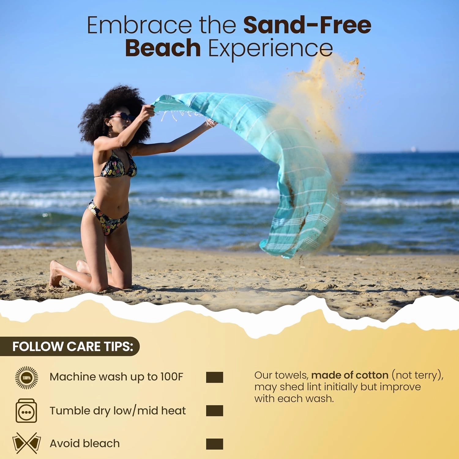 Gold CASE Turkish Beach Towel Set of 6 – 100% Cotton Large Turkish Bath Towels 70 x 38'' – LYCIA Oversized, Thin, Quick Dry & Sand Free Beach Towel – Lightweight Towels Set - Multi Dark