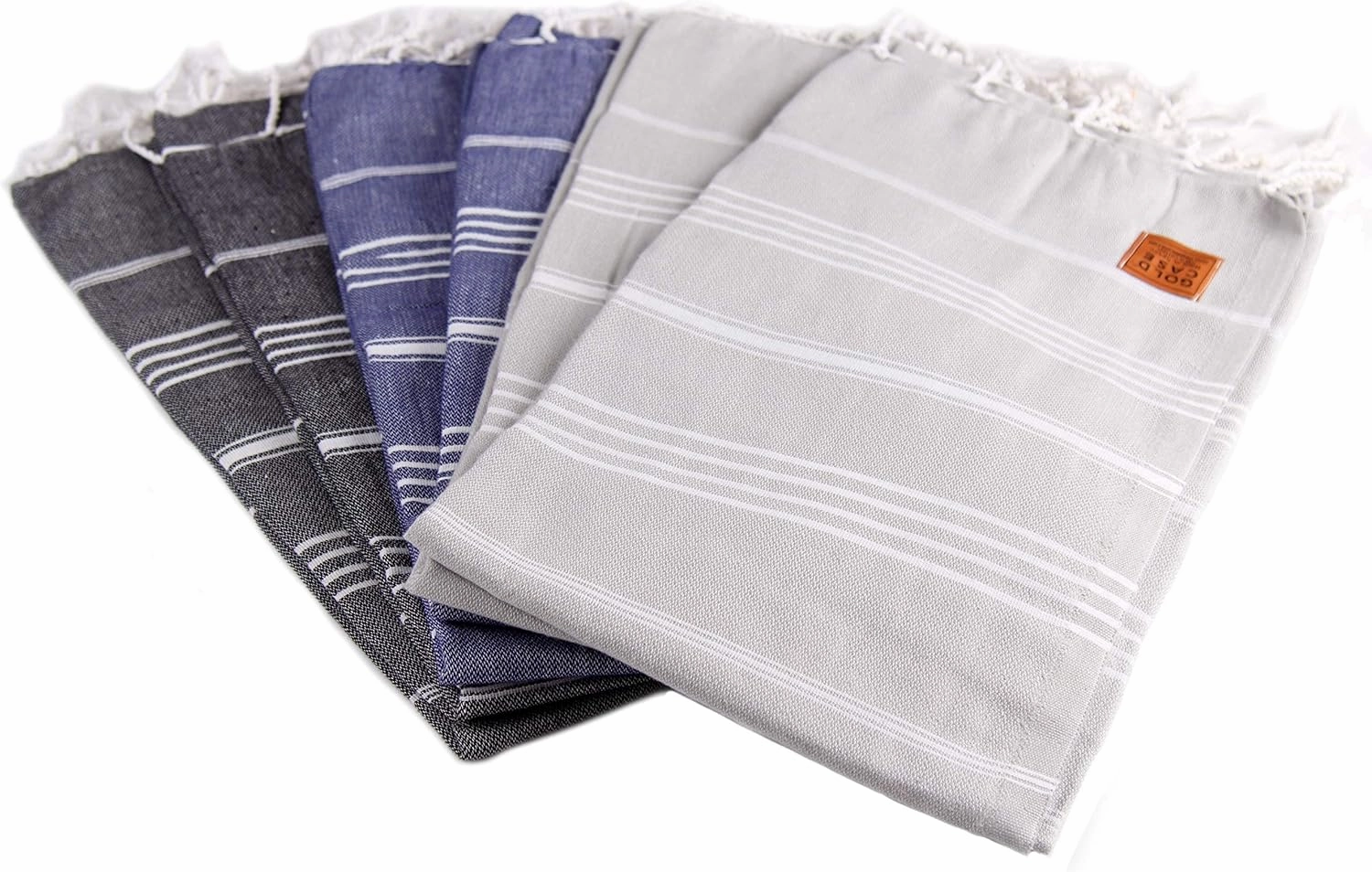 Gold CASE Turkish Beach Towel Set of 6 – 100% Cotton Large Turkish Bath Towels 70 x 38'' – LYCIA Oversized, Thin, Quick Dry & Sand Free Beach Towel – Lightweight Towels Set - Multi Dark