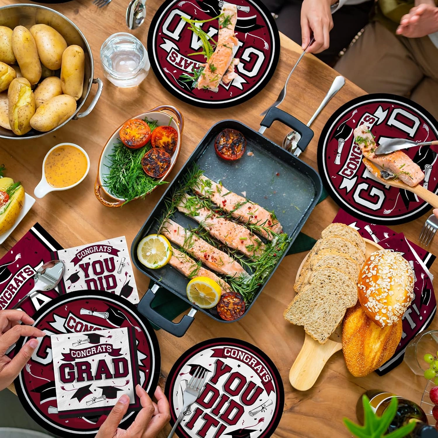 Graduation Party Supplies Dinnerware Set maroon Disposable dinner paper plates dessert paper plates and Napkins for Congrats Grad Party Decorations, Serve 50