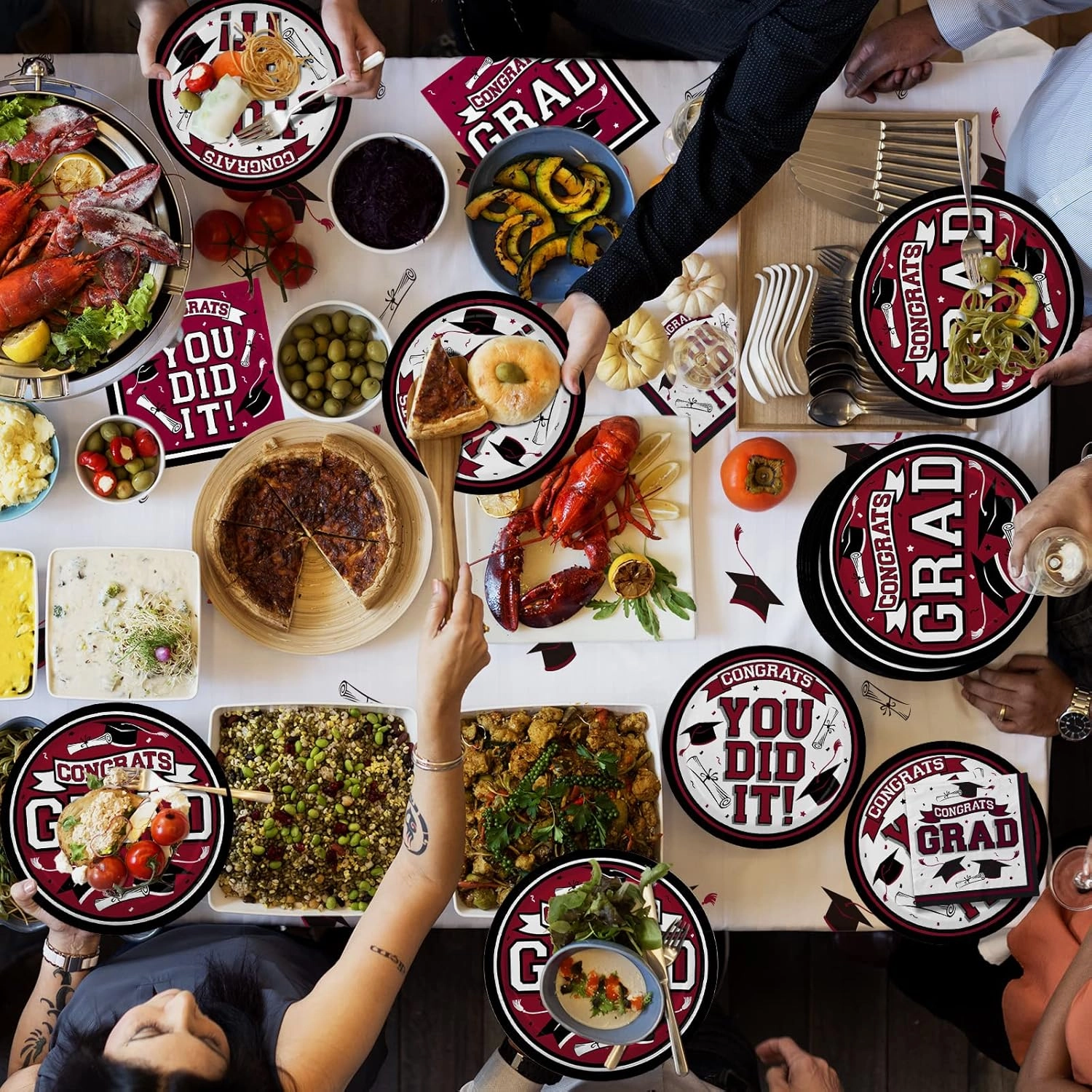 Graduation Party Supplies Dinnerware Set maroon Disposable dinner paper plates dessert paper plates and Napkins for Congrats Grad Party Decorations, Serve 50