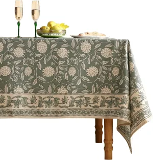 Grayish Green Square Tablecloth,Linen Table Cloth with Light White Flowers Pattern,Heavy Durable Table Cover for Dining Thanksgiving Kitchen Decor Party Banquet Christmas,55"*55"