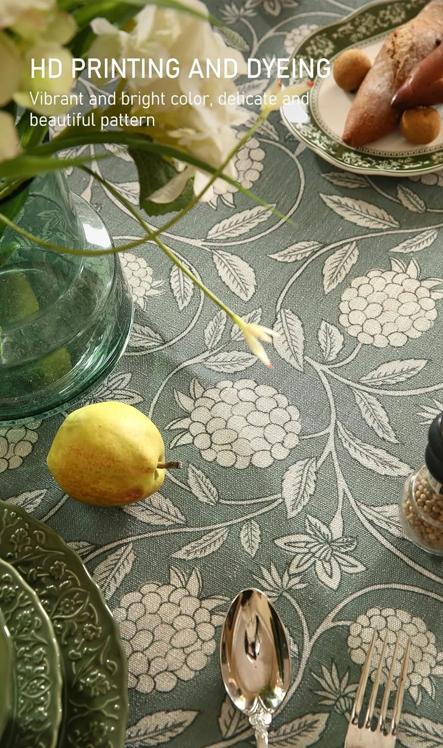 Grayish Green Square Tablecloth,Linen Table Cloth with Light White Flowers Pattern,Heavy Durable Table Cover for Dining Thanksgiving Kitchen Decor Party Banquet Christmas,55"*55"