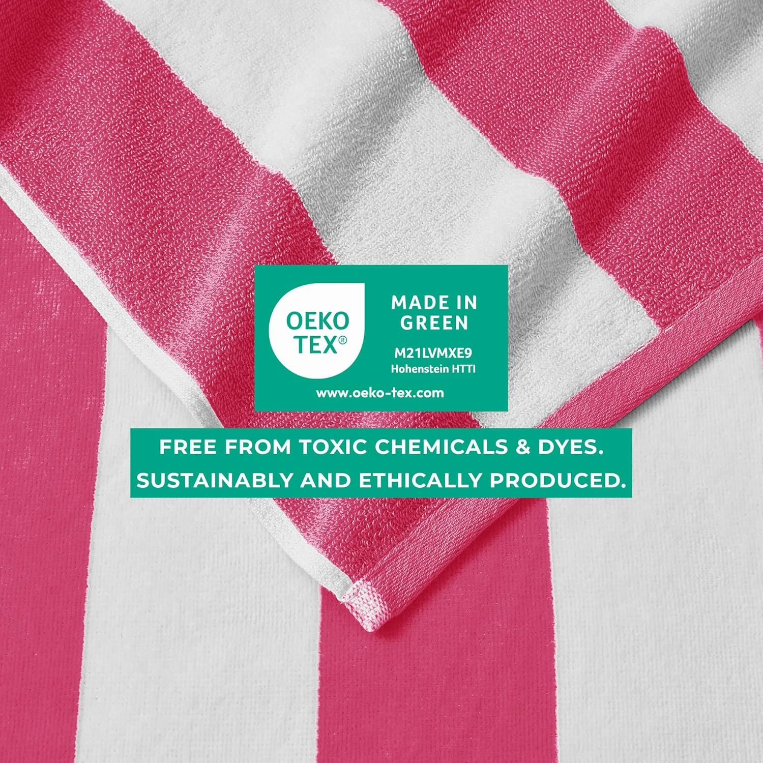 Great Bay Home 100% Cotton Velour 4 Pack Beach Towels 30" x 60" - Bright Pink Cabana Stripe Pool Towels - Quick Dry, Large Swim Towels