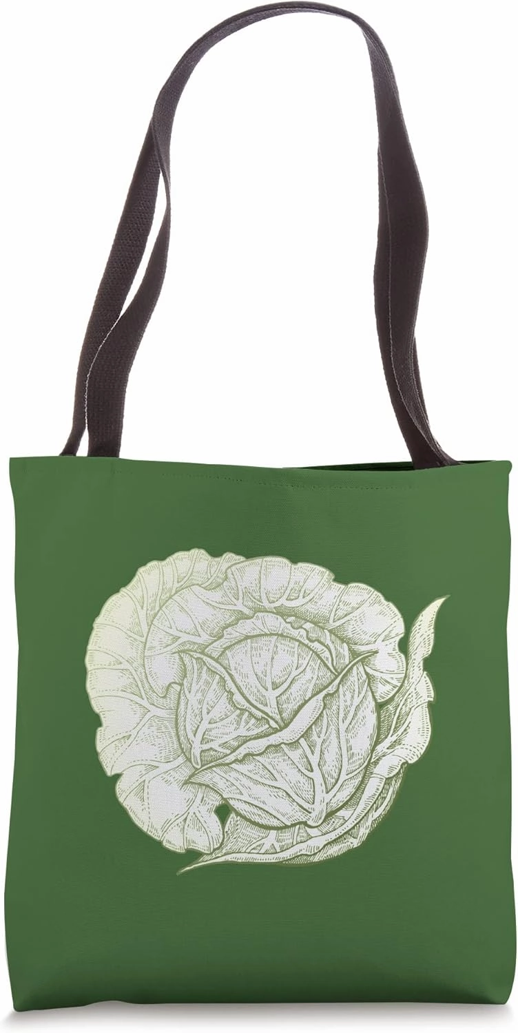 Green Vegetable Retro Vintage Drawing Art - Cabbage Tote Bag