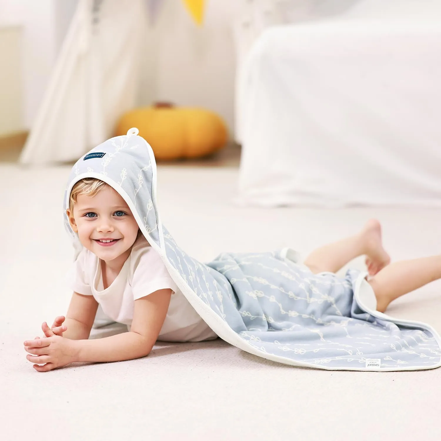 GRSSDER Baby Hooded Towel 2 Pack for Newborn, Super Soft Bath Towels with Original Designs, Ultra Absorbent Knit Terry, Large Toddler Towels with Hood for Boys Girls, Shower Gifts for Infant,34"x 34"