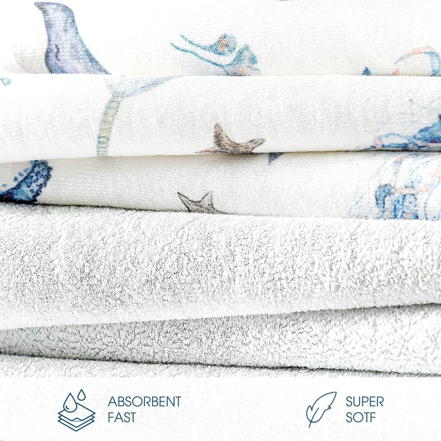 GRSSDER Baby Hooded Towel 2 Pack for Newborn, Super Soft Bath Towels with Original Designs, Ultra Absorbent Knit Terry, Large Toddler Towels with Hood for Boys Girls, Shower Gifts for Infant,34"x 34"