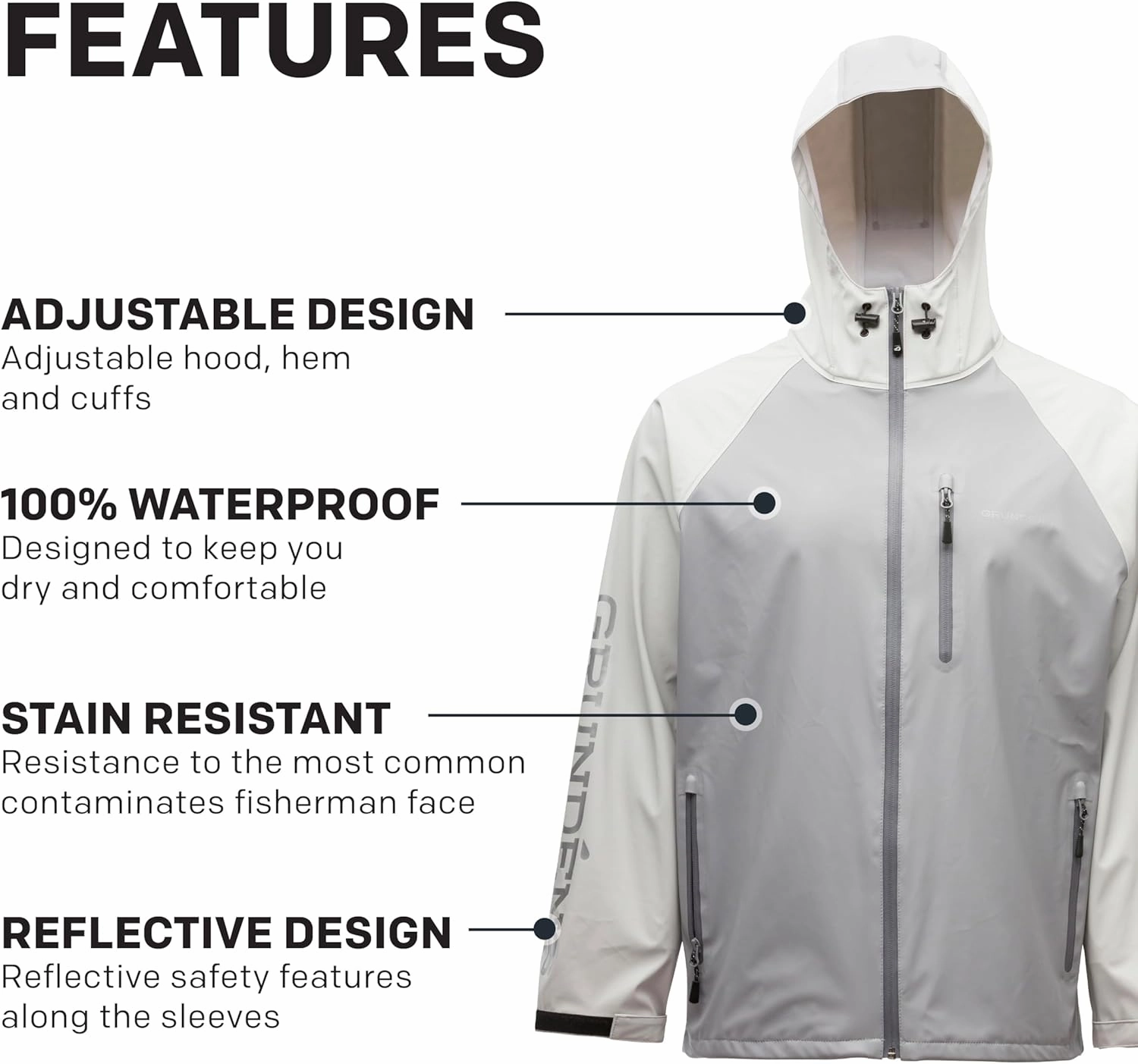 Grunden’s Men’s Tourney Jacket - Hooded Waterproof Fishing Jacket, Lightweight Athletic Fit, Packable Rain Coat