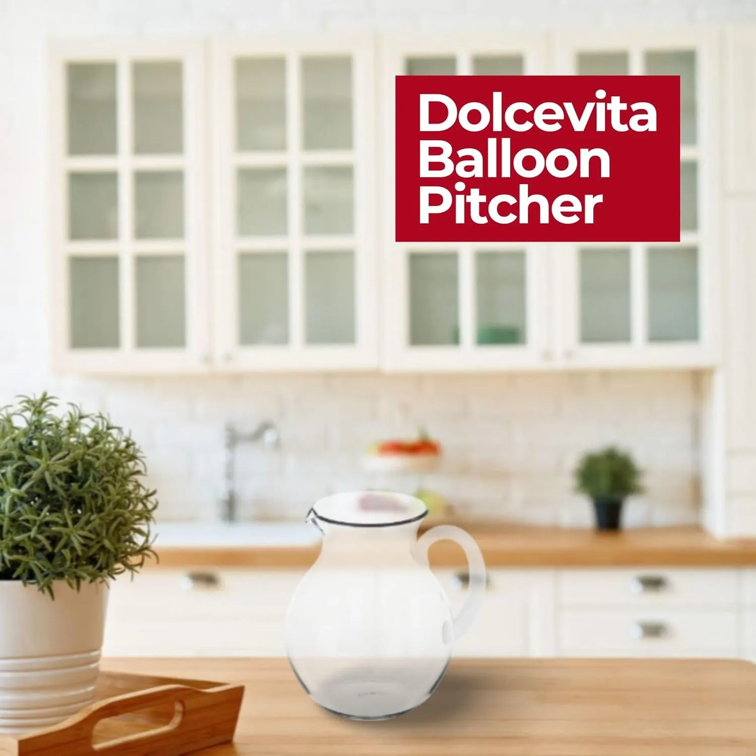 GUZZINI Dolcevita 64oz/2L Balloon Pitcher with Spout - Clear - 100% Recycled Plastic - Unbreakable & BPA-Free, Water Jug, Iced Tea Pitcher for Restaurant & Home