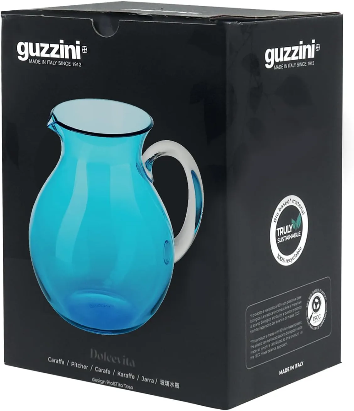 GUZZINI Dolcevita 64oz/2L Balloon Pitcher with Spout - Clear - 100% Recycled Plastic - Unbreakable & BPA-Free, Water Jug, Iced Tea Pitcher for Restaurant & Home