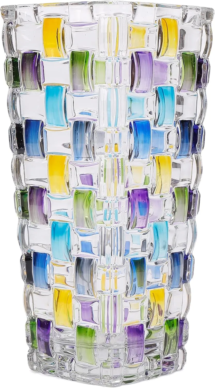 Hand Painted Blue Woven Glass Vase -Crystal Flower Vase- 7.7 inch, Glass Plant Vase for Floral Arrangements, Centerpieces, Weddings, Housewarming, Centerpiece Home Deco.