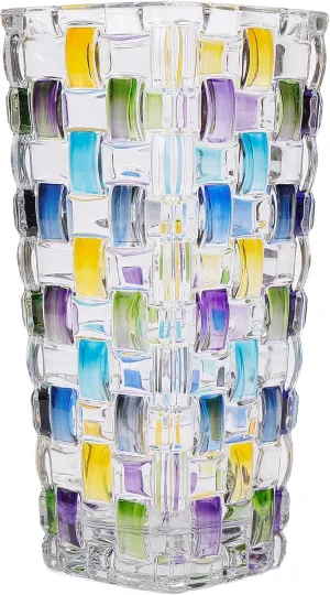 Hand Painted Blue Woven Glass Vase -Crystal Flower Vase- 7.7 inch, Glass Plant Vase for Floral Arrangements, Centerpieces, Weddings, Housewarming, Centerpiece Home Deco.