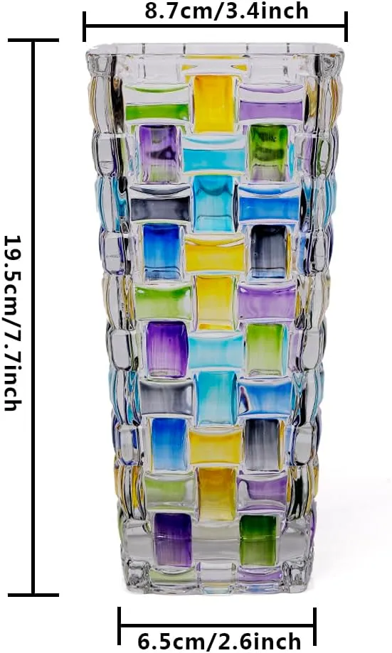 Hand Painted Blue Woven Glass Vase -Crystal Flower Vase- 7.7 inch, Glass Plant Vase for Floral Arrangements, Centerpieces, Weddings, Housewarming, Centerpiece Home Deco.